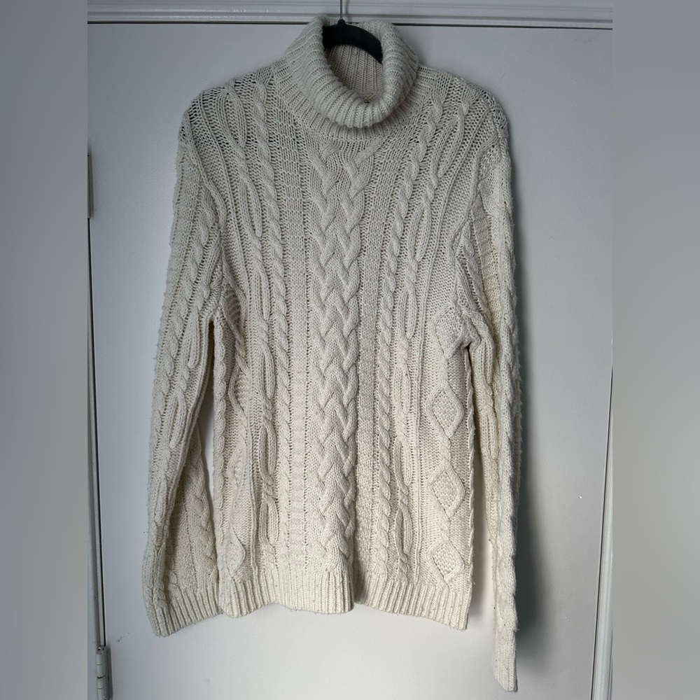 ASOS Design Cable Knit Turtle Neck Sweater In The Color/White